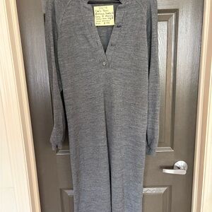 Gray V-Neck Long Knit Dress
